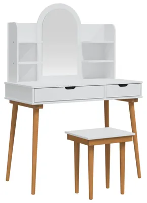 Image de Ensemble de table de maquillage FAUSKE, 5 pièces, blanc, 100 x 50 x 143 cm