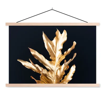 Produktbild von MuchoWow® Textilposter Blätter - Gold - Herbst - Natur - Luxus 60x40 cm mit holzfarbenen Rahmen - Bilder