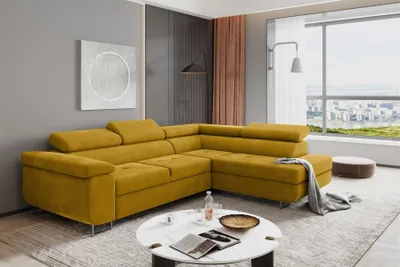 Produktbild von Couchgarnitur JADE Stoff Gelb mit Schlaffunktion Ottomane Rechts