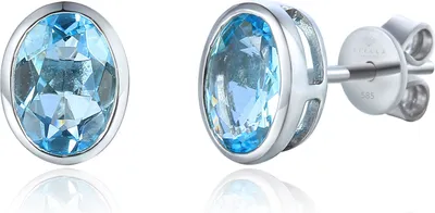 Produktbild von 585er Weißgold Ohrstecker Blautopas Zargenfassung 1,86ct. Ohrringe Solitaire 14K