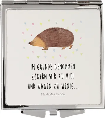 Produktbild von Mr. & Mrs. Panda Kosmetikspiegel Igel Herzen - Weiß - Geschenk, Kuss, Quadratischer Spiegel, Kleiner, Liebe, Herz, Reise, Schminkspiegel, Lustige Sprüche, Handspiegel
