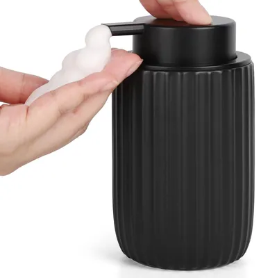 Produktbild von Schaumseifenspender, 320 ml Keramikseifenspender, Duschgelspender mit Schaumpumpe, nachfüllbarer Shampoo-Spender, Schaumseifenspender für Bad und Küche (schwarz)