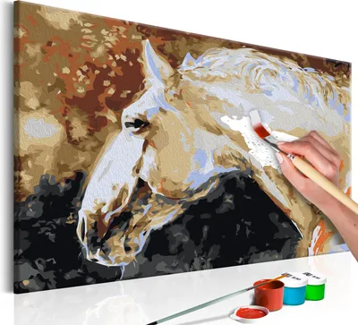 Image de Peinture par numéros Cheval 50x40 cm Kit de peinture avec cadre en bois sur toile pour adultes Enfants Peinture Kit DIY Animaux n-A-0210-d-a