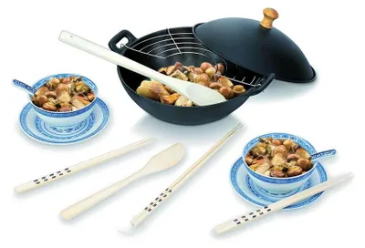 Produktbild von Beka DUO WOK 497000 Wokpfanne, 25 cm max. Durchmesser, Gusseisen/Gussaluminium, Induktionsherd-geeignet, inkl. Deckel