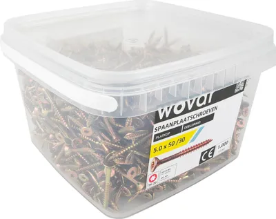 Produktbild von Vorteilseimer Spanplattenschrauben Gelb Verzinkt 5,0 x 50 mm Torx 20 Teilgewinde – 1000 Stück