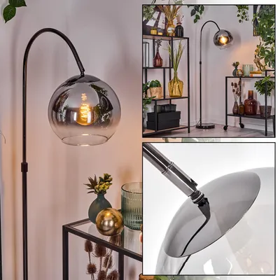 Produktbild von Cesaro Stehlampe aus Metall/Glas in Schwarz/Chrom/Rauch/Klar im Retro-Design