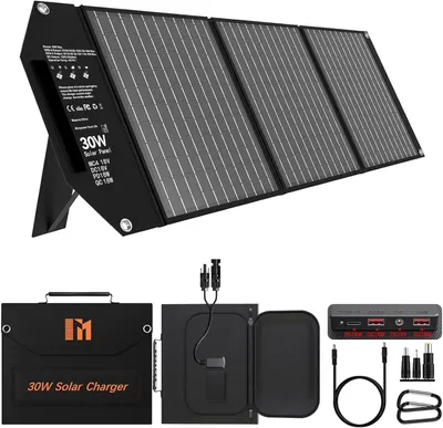 Image de Panneau solaire portable pliable - 30W - Silicium monocristallin - Noir - Pour activités de plein air et camping