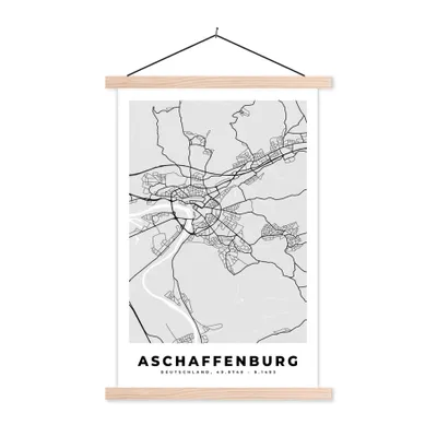 Produktbild von MuchoWow® Textilposter Deutschland - Stadtplan - Karte - Afschaffenburg 40x60 cm mit holzfarbenen Rahmen - Poster