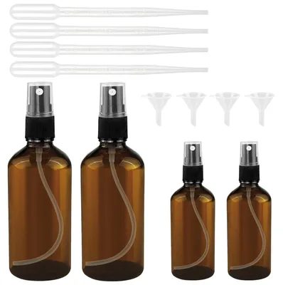 4 Glas-Sprühflaschen braun 2x100 ml + 2x50 ml nachfüllbar