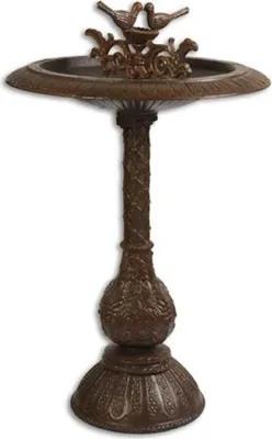 Produktbild von Casa Padrino Jugendstil Vogelbad mit 2 dekorativen Vögelchen Braun H. 77,5 cm - Gusseisen Vogeltränke - Garten & Terrassen Deko Accessoires