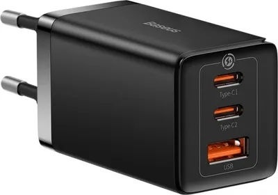 Immagine prodotto di Caricatore rapido da parete Baseus 2xUSB-C + USB, 65W (nero)
