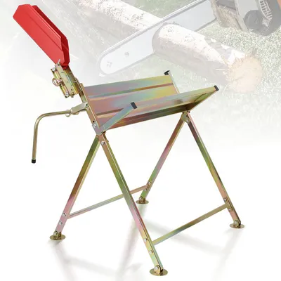 Obrázok produktu pre Stojan na pílu Fiqops so stojanom na motorovú pílu, 81x72x78,5 cm Maximálne zaťaženie 150 kg Zaťaženie 150 kg Stojan na pílu skladací, s meracou tyčou a ochranným krytom