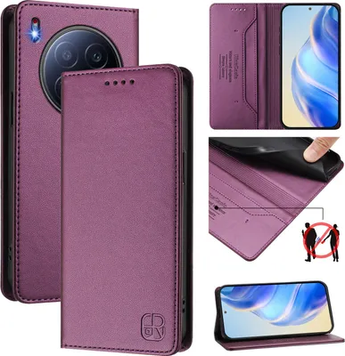 Produktbild von Lederhülle für Tecno Camon 40 Premier Hülle Flip Brieftasche Kartenfächern Ständer Schutzhülle Lila