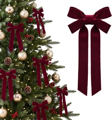 Image de Rubans de Noël en velours, couleur bordeaux, lot de 16, largeur de 2,5 cm, pour décoration