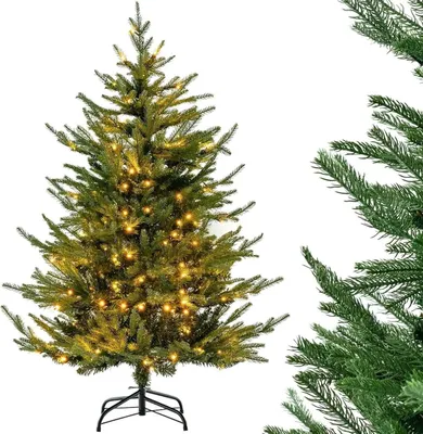 Zdjęcie produktu dla Sztuczna choinka bożonarodzeniowa – 136 cm – 180 ciepłych białych diod LED – 8 trybów świecenia – z gałęziami na zawiasach – zielona