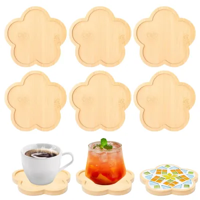 Productafbeelding van Set van 6 Houten Mozaïek Onderzetters - Decoratieve Onderzetters voor Dranken
