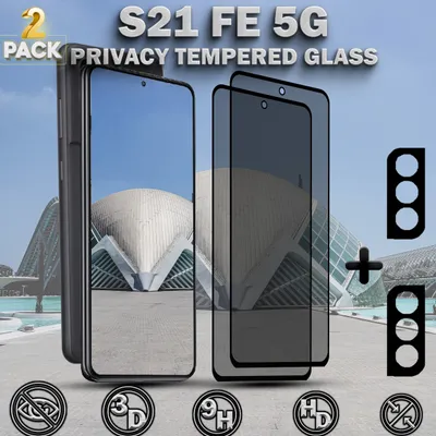Zdjęcie produktu dla 2-pak ochraniaczy ekranu SAMSUNG S21 FE 5G i 2-pak ochraniaczy obiektywu - Szkło hartowane 9H - Jakość premium 3D