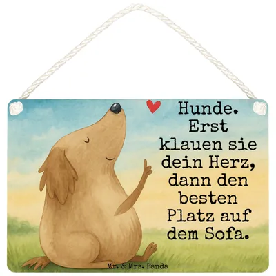 Produktbild von Mr. & Mrs. Panda Schild Hund Liebe Design DIN A4 - Weiß - Geschenk, Sprüche, holzbild, Hunde, Herz, Türschild, wandtafel, Holzschild, kleine aufmerksamkeit