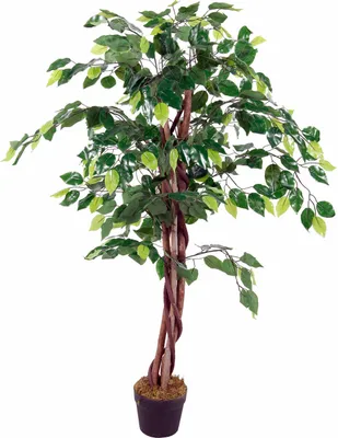 Image de Arbre artificiel plante artificielle avec 462 feuilles Ficus tronc en bois plante d'intérieur 115cm