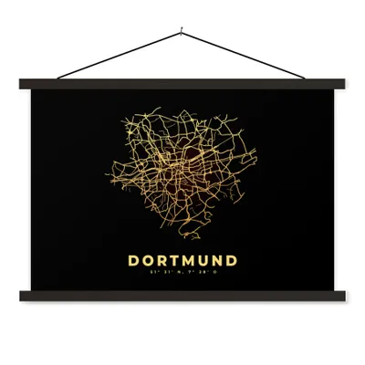 Produktbild von MuchoWow® Textilposter Karte - Dortmund - Gold - Stadtplan 120x80 cm mit schwarzem Rahmen - Wanddeko