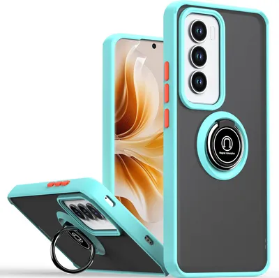 Produktbild von Hülle für Oppo Reno12 Pro Matte Transluzent TPU Stoßfest Schutzhülle mit Ring Halter Ständer Hellblau