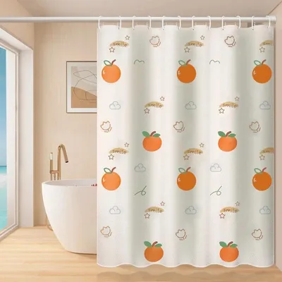 Produktbild von LIONMOOD Duschvorhang - Badewannen Vorhang inkl. Haken - Polyester Textil - 180x200cm - Obst-Orange