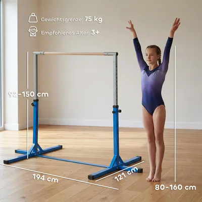 Produktbild von HOMCOM Gymnastik Turnreck Reckstange 13 Stufen höhenverstellbar Blau