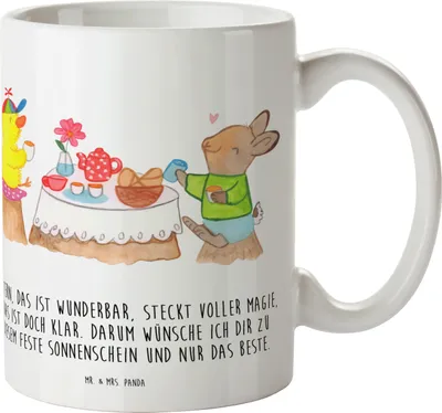 Produktbild von Mr. & Mrs. Panda Kindertasse Ostern Frühstück - Weiß - Geschenk, Frühling, Haferl, Trinklernbecher, Pott, Hase, Ostergeschenke, Mehrwegbecher, Osterhase, Kunststoffbecher