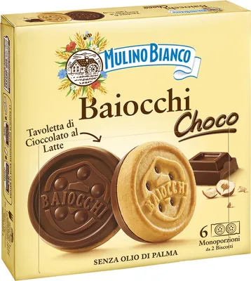 Produktbild von MULINO BIANCO Baiocchi Choco - Italienische Kekse mit Schokoladenfüllung 144g x 12 Pack