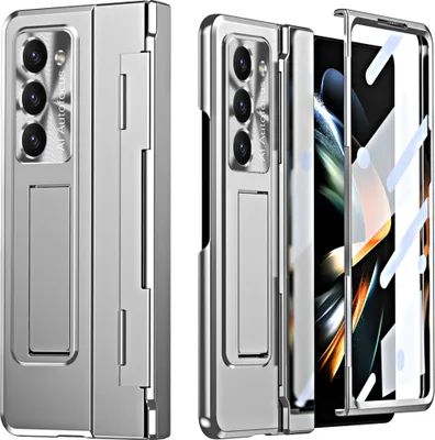 Produktbild von Hülle für Samsung Galaxy Z Fold 5 mit Displayschutz & Objektivschutz Luxus Galvanisierte Ständer Schutzhülle Silber