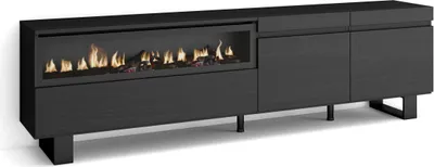 Produktbild von TV-Schrank, Lowboard, 200x35x57cm, Für TV-Geräte bis zu 80", Elektrokamin. Industriedesign, Schwarz
