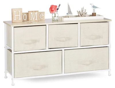 Regalsystem mit 5 Stoffschubladen, Beige
