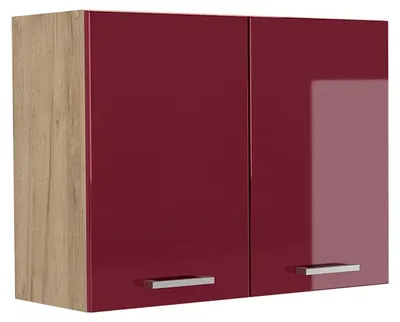 Produktbild von Küchenglasschrank Vicco R-Line Rot Hochglanz/Goldkraft Eiche 80 cm, Model 71481