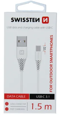 Immagine prodotto di Cavo Swissten USB/USB-C 3.1 bianco da 1,5 m (connettore esteso da 9 mm per telefoni resistenti)