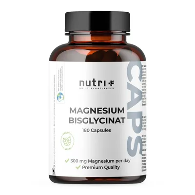 Produktbild von nutri+ Magnesium Bisglycinat 180 Kapseln hochdosiert & vegan - Magnesium Kapseln