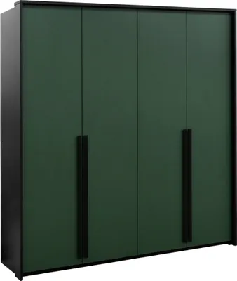 Productafbeelding van Kledingkast Genua 210, kast 210x217x65 cm, draaideurkast met 4 deuren, zwart/flessengroen
