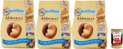 Produktbild von Mulino Bianco Biscotti Abbracci 3x 350g Italien kekse biscuits cookies kuchen, Frühstückskekse, Kakao und frische Sahnekekse, mit 100% Frischmilch + Italian Gourmet polpa 400g