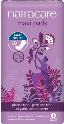 Obrázek produktu pro NATRACARE Menstruační vložky Maxi NIGHT TIME bez křidélek 10 ks