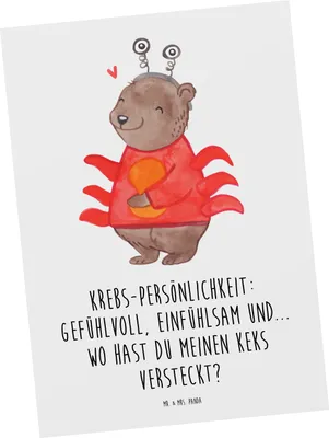 Produktbild von Mr. & Mrs. Panda Postkarte Krebs Gefühlswelt - Weiß - Geschenk, Ansichtskarte, Tierkreiszeichen, emotional, Energie, Geschenke Sternzeichen, Kreativ, Ansichtskarten