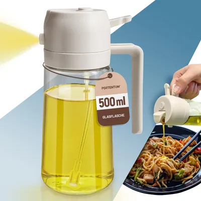 Obrázok produktu pre PORTENTUM – Rozprašovač na olej na varenie, 2 v 1 – 500 ml. Fľaša na olej, vhodná na styk s potravinami