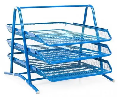 Zdjęcie produktu dla D.RECT Metalowe, sztaplowane tace na dokumenty - biurko z organizerem - biurko na dokumenty - 3 szuflady Taca na listy Taca na dokumenty A4 Organizer siatkowy - taca na papier Granatowa taca na dokumenty