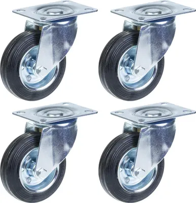 Immagine prodotto di 100 mm 4" con rotelle in gomma, girevoli, capacità di 360 kg, set di 4 pezzi