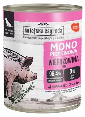 Obrázek produktu pro Wiejska Zagroda, mokré krmivo pro psy, monoproteinkové, vepřové maso, 800 g