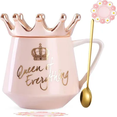 Obrázok produktu pre Arawat Queen of Everything hrnček s viečkom ružový 400 ml keramický darček pre ženy a mužov
