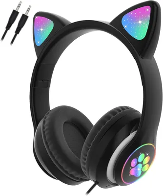 Obrázek produktu pro Sluchátka pro děti, bezdrátová skládací sluchátka, TF karta, 3,5mm jack, HiFi stereo zvuk LED světlo s mikrofonem pro školu/tablet/iPhone/Samsung