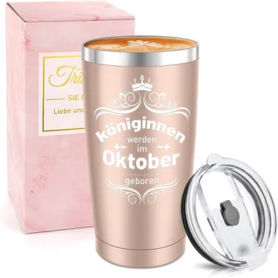 Immagine prodotto di Tazza termica in acciaio inossidabile, 600 ml, color oro rosa, ideale come regalo per un compleanno a ottobre