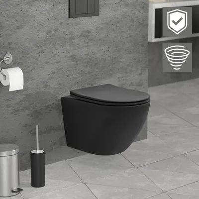 Produktbild von LuxeBath Spülrandloses Wand Hänge-WC, Schwarz, kurz, Tornadospülung, mit Nano Beschichtung