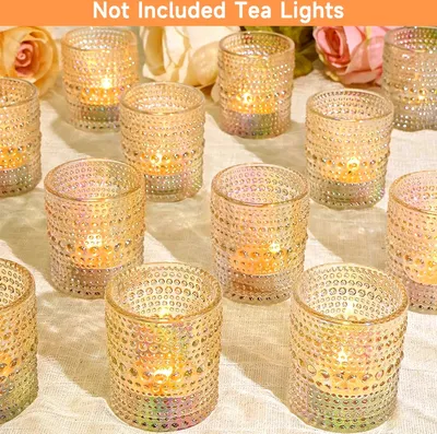 Produktbild von Hochzeitsglas Teelichthalter, elegantes geprägtes Design, handgefertigtes Glas, Nicht Teelicht, 24 Stück