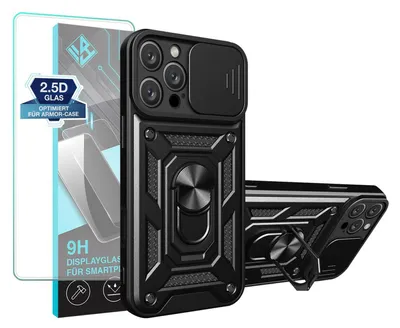 Produktbild von Armor Handyhülle für Apple iPhone 16 Pro Max mit 9H Displayglas Displayschutz Kameraschutz Handy Panzer Case Cover Schutzhülle Outdoor Farbe: Schwarz