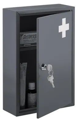 Produktbild von TRANKIELO® – Abschließbarer Medikamentenschrank mit 2 Fächern – 32 x 21,5 x 9,5 cm – Grauer/weißer Aufbewahrungsschrank für Medikamente
